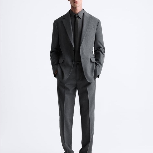 Zara Other - ZARA Men’s Wool Blend Grey Suit Jacket Blazer Sz 44